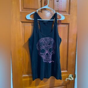 Black and pink sugar skull shirt.